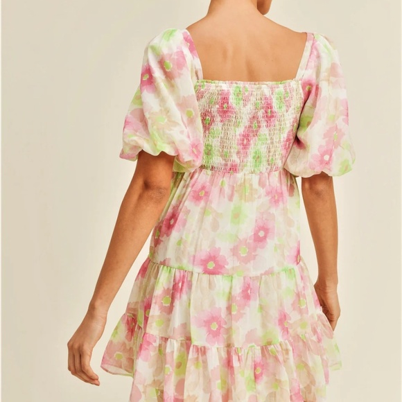 Josie Puff Sleeve Square Neck Floral Mini Dress - Picture 7 of 9